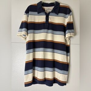 Aeropostale Navy and Cream Men's Short Sleeve Striped‎ Pullover Cotton Polo XL